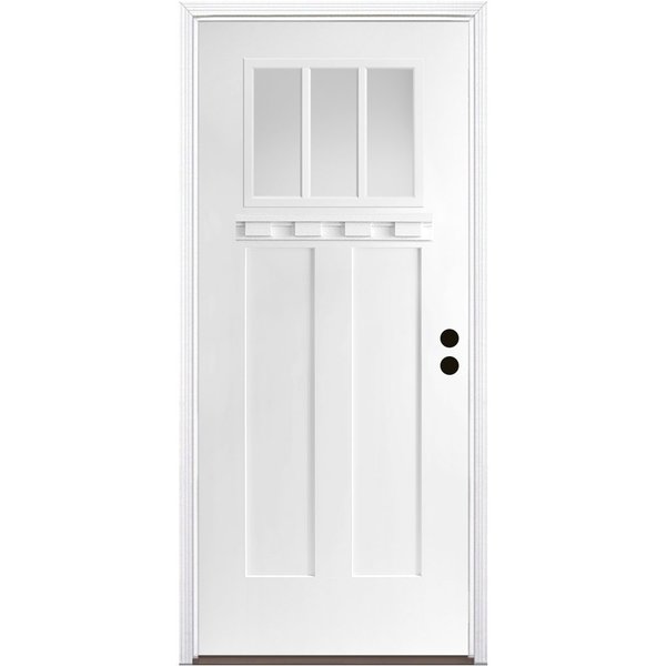 Codel Doors 32" x 80" Primed White Shaker Exterior Fiberglass Door 2868LHISPSFHER2033C69161DB